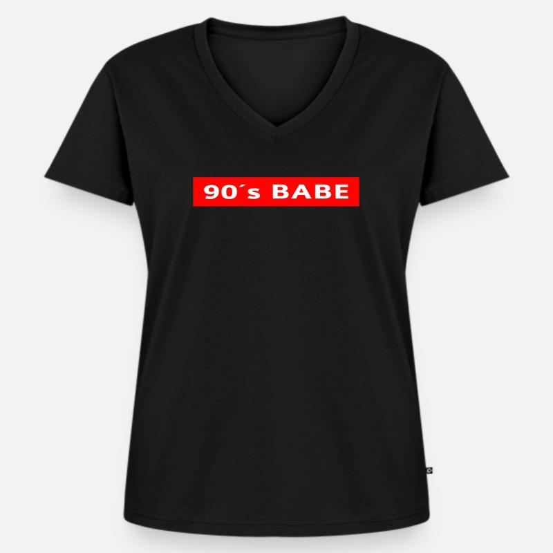 90 s Babe - Frauen Premium Bio T-Shirt mit V-Ausschnitt - Schwarz