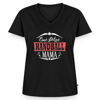 Handball Mama Handballer Geschenk Handballspieler - Frauen Premium Bio T-Shirt mit V-Ausschnitt - Schwarz - Vorne - AI Model Female 172 light (172cm)