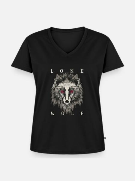 Lone Wolf Illustration Geschenk - Frauen Premium Bio T-Shirt mit V-Ausschnitt - Schwarz