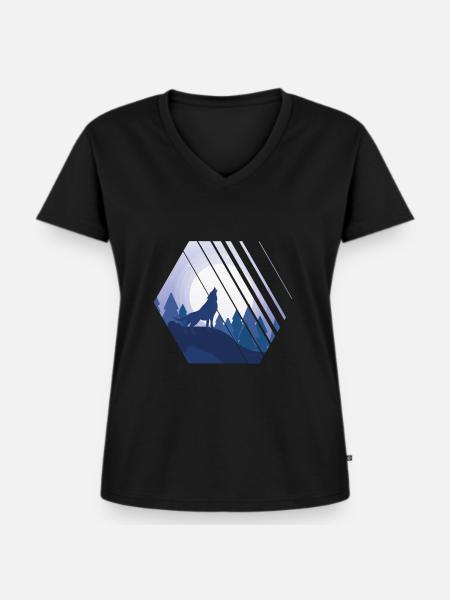 Heulender Wolf Hexagon Wildnis - Frauen Premium Bio T-Shirt mit V-Ausschnitt - Schwarz