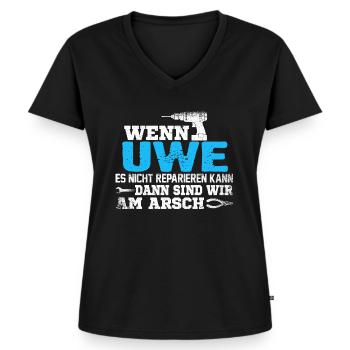 UWE - kann es reparieren - Frauen Premium Bio T-Shirt mit V-Ausschnitt - Schwarz - Vorne - AI Model Female 172 light (172cm)