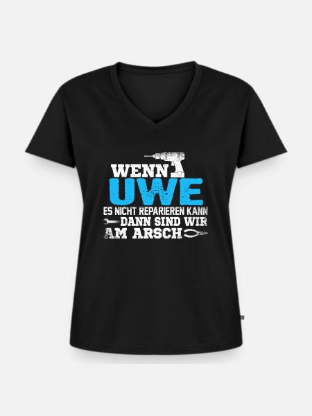 UWE - kann es reparieren - Frauen Premium Bio T-Shirt mit V-Ausschnitt - Schwarz