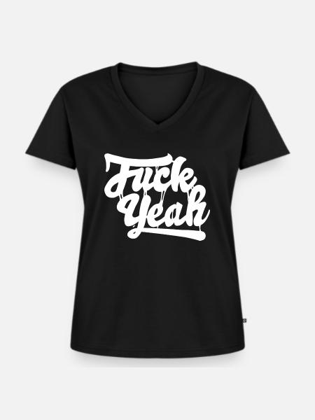 Fuck Yeah - Frauen Premium Bio T-Shirt mit V-Ausschnitt - Schwarz