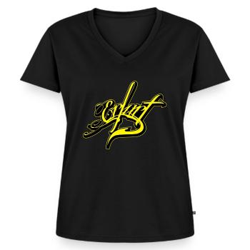 erfurt - Frauen Premium Bio T-Shirt mit V-Ausschnitt - Schwarz - Vorne - AI Model Female 172 light (172cm)