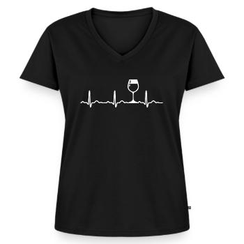 Wein vorhanden EKG Herzschlag Herzfrequenzfrequenz - Frauen Premium Bio T-Shirt mit V-Ausschnitt - Schwarz - Vorne - AI Model Female 172 light (172cm)
