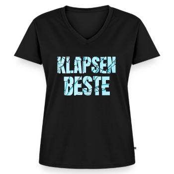 Klapsenbeste Klapse Psychiatrie Sprüche Geschenk - Frauen Premium Bio T-Shirt mit V-Ausschnitt - Schwarz - Vorne - AI Model Female 172 light (172cm)