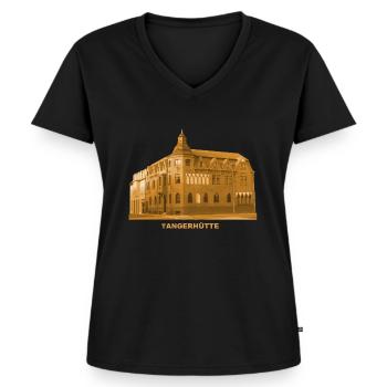 Tangerhütte Rathaus Stendal Sachsen-Anhalt - Frauen Premium Bio T-Shirt mit V-Ausschnitt - Schwarz - Vorne - AI Model Female 172 light (172cm)