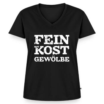 Feinkostgewölbe Dick Dicker Bauch Fett Lustig - Frauen Premium Bio T-Shirt mit V-Ausschnitt - Schwarz - Vorne - AI Model Female 172 light (172cm)