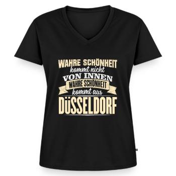 DÜSSELDORF - Schönheit - Frauen Premium Bio T-Shirt mit V-Ausschnitt - Schwarz - Vorne - AI Model Female 172 light (172cm)