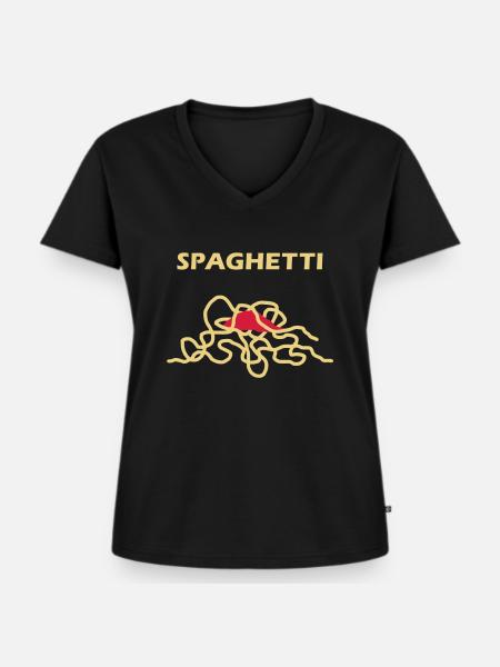 Spaghetti - V2 - Frauen Premium Bio T-Shirt mit V-Ausschnitt - Schwarz