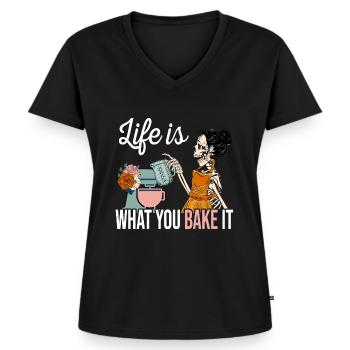 Backen Bäcker Bäckerin Bäckerei Konditorin Kuchen - Frauen Premium Bio T-Shirt mit V-Ausschnitt - Schwarz - Vorne - AI Model Female 172 light (172cm)