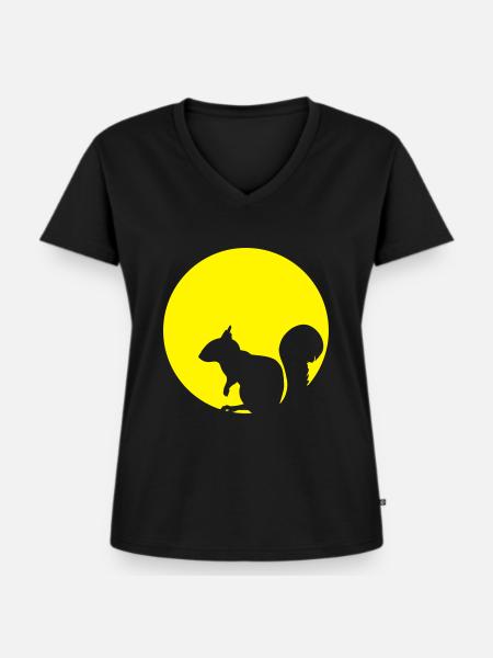 Squirrel In The Moonlight - Frauen Premium Bio T-Shirt mit V-Ausschnitt - Schwarz