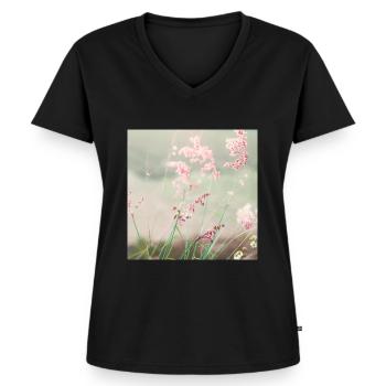 Zomerweide aquarel aard - Vrouwen Premium Bio T-shirt met V-hals - zwart - Voor - AI Model Female 172 light (172cm)