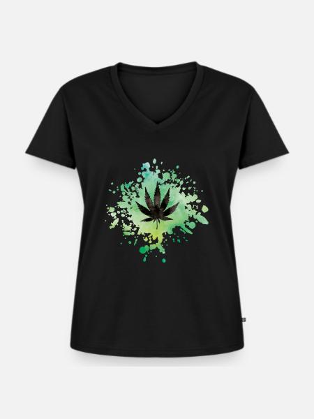 weed hemp - Frauen Premium Bio T-Shirt mit V-Ausschnitt - Schwarz