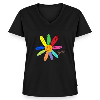 Smile flower - Frauen Premium Bio T-Shirt mit V-Ausschnitt - Schwarz - Vorne - AI Model Female 172 light (172cm)