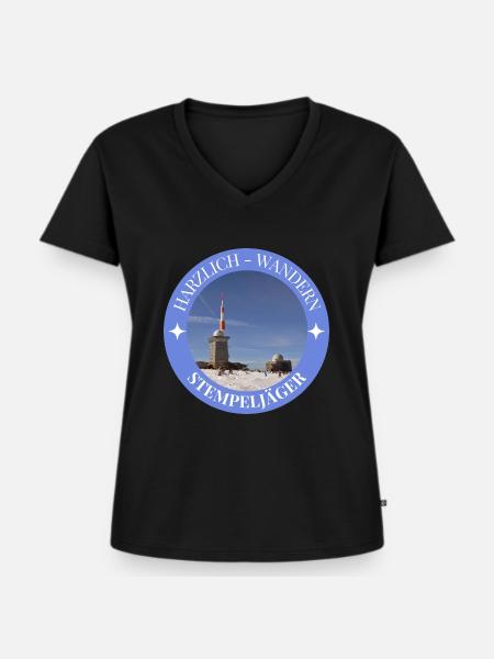 Stempeljäger - Harzlich Wandern - Frauen Premium Bio T-Shirt mit V-Ausschnitt - Schwarz