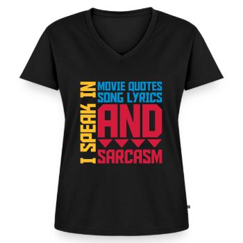speak lyrics and sarcasm - Women's Premium Organic V-neck T-shirt - black - Front - AI Model Female 172 light (172cm)