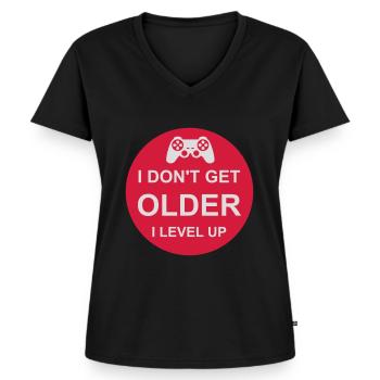 get older level up - Women's Premium Organic V-neck T-shirt - black - Front - AI Model Female 172 light (172cm)