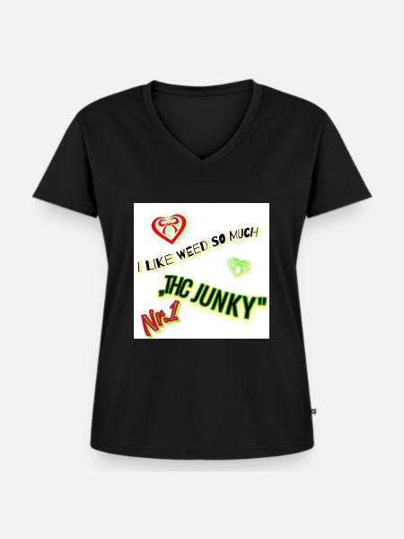 THC JUNKY - Frauen Premium Bio T-Shirt mit V-Ausschnitt - Schwarz