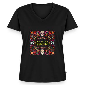 Dia De Los Muertos 2 - Frauen Premium Bio T-Shirt mit V-Ausschnitt - Schwarz - Vorne - AI Model Female 172 light (172cm)