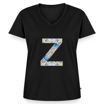 Lettre Z en mandala - T-shirt encolure en V Premium bio Femme - noir - Devant - AI Model Female 172 light (172cm)