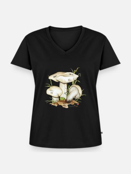 Mai-Ritterling oder Maipilz (Calocybe gambosa) - Frauen Premium Bio T-Shirt mit V-Ausschnitt - Schwarz