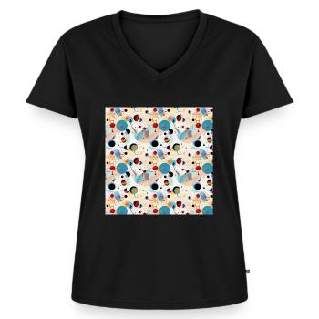 Formes abstraites sans couture Lignes Art moderne - T-shirt encolure en V Premium bio Femme - noir - Devant - AI Model Female 172 light (172cm)