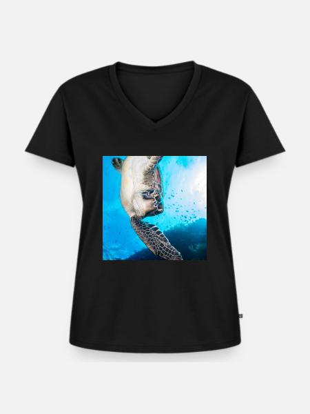 Schildkröte - Frauen Premium Bio T-Shirt mit V-Ausschnitt - Schwarz