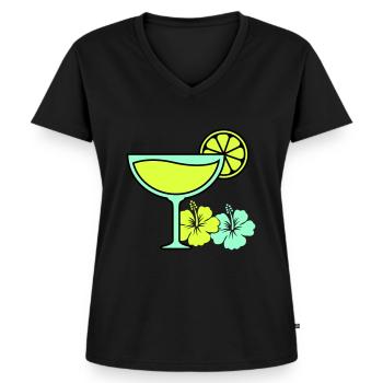 Cocktail Hibiscus - T-shirt encolure en V Premium bio Femme - noir - Devant - AI Model Female 172 light (172cm)
