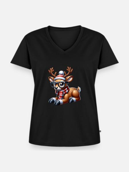 Reindeer Christmas - Frauen Premium Bio T-Shirt mit V-Ausschnitt - Schwarz