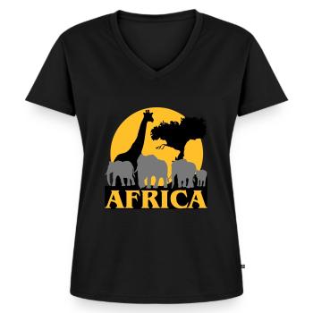 Africa - Sunset in the savanna - Women's Premium Organic V-neck T-shirt - black - Front - AI Model Female 172 light (172cm)