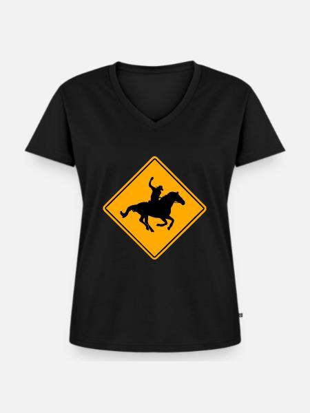 Western Road Sign - Frauen Premium Bio T-Shirt mit V-Ausschnitt - Schwarz