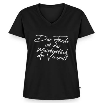 Friede Meisterstueck Vernunft - Frauen Premium Bio T-Shirt mit V-Ausschnitt - Schwarz - Vorne - AI Model Female 172 light (172cm)
