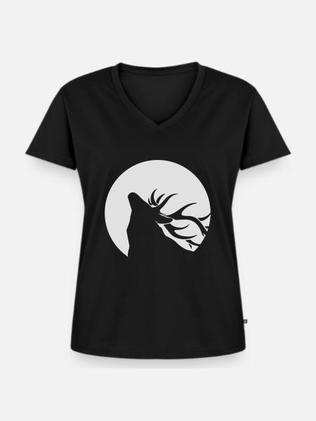 Deer in Moonlight - Frauen Premium Bio T-Shirt mit V-Ausschnitt - Schwarz