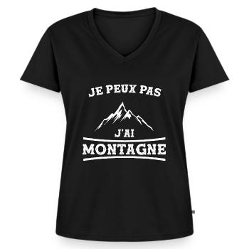J'ai Montagne Cadeau Humour Personnalisé - T-shirt encolure en V Premium bio Femme - noir - Devant - AI Model Female 172 light (172cm)