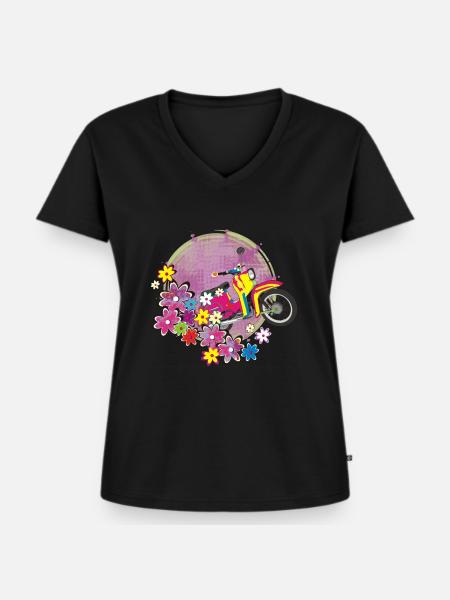 Schwalbe bunt - Frauen Premium Bio T-Shirt mit V-Ausschnitt - Schwarz