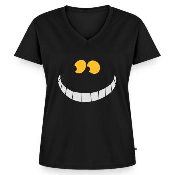Grinsekatze - Frauen Premium Bio T-Shirt mit V-Ausschnitt - Schwarz - Vorne - AI Model Female 172 light (172cm)