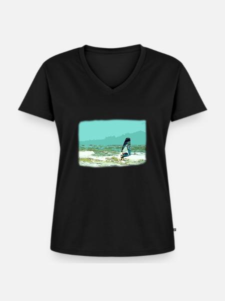 Windsurfer - Frauen Premium Bio T-Shirt mit V-Ausschnitt - Schwarz