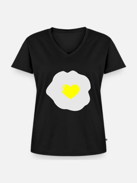 Spiegelei Herz - Frauen Premium Bio T-Shirt mit V-Ausschnitt - Schwarz