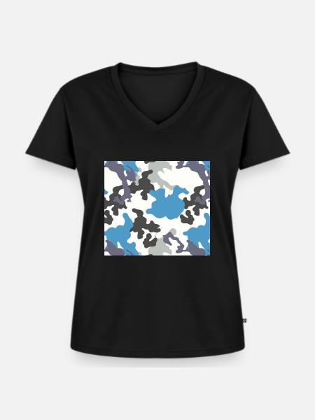 Camouflage Blau Muster - Frauen Premium Bio T-Shirt mit V-Ausschnitt - Schwarz