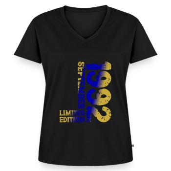 1992 September Limited Edition 31. Geburtstag Deko - Frauen Premium Bio T-Shirt mit V-Ausschnitt - Schwarz - Vorne - AI Model Female 172 light (172cm)
