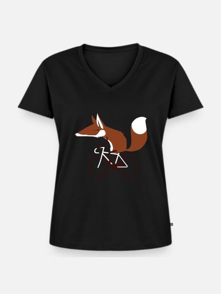Cycling Fox - Frauen Premium Bio T-Shirt mit V-Ausschnitt - Schwarz