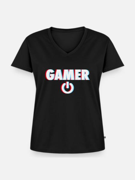Spielekonsole Konsole Retro Geschenk - Frauen Premium Bio T-Shirt mit V-Ausschnitt - Schwarz