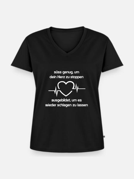 Lebensretter - Herz - Frauen Premium Bio T-Shirt mit V-Ausschnitt - Schwarz