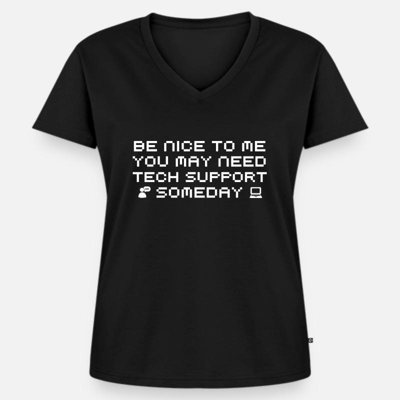 Tech Support - Frauen Premium Bio T-Shirt mit V-Ausschnitt - Schwarz