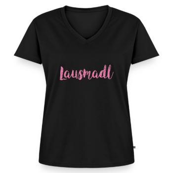 Lausmadl Shirt - Frauen Premium Bio T-Shirt mit V-Ausschnitt - Schwarz - Vorne - AI Model Female 172 light (172cm)