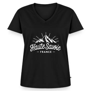 Haute Savoie - France - T-shirt encolure en V Premium bio Femme - noir - Devant - AI Model Female 172 light (172cm)