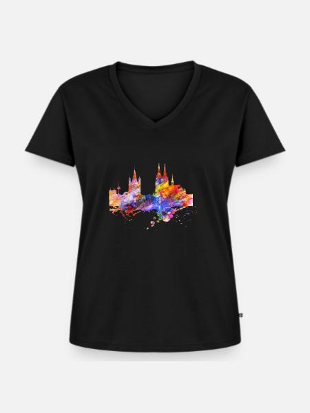 Köln Skyline - Frauen Premium Bio T-Shirt mit V-Ausschnitt - Schwarz