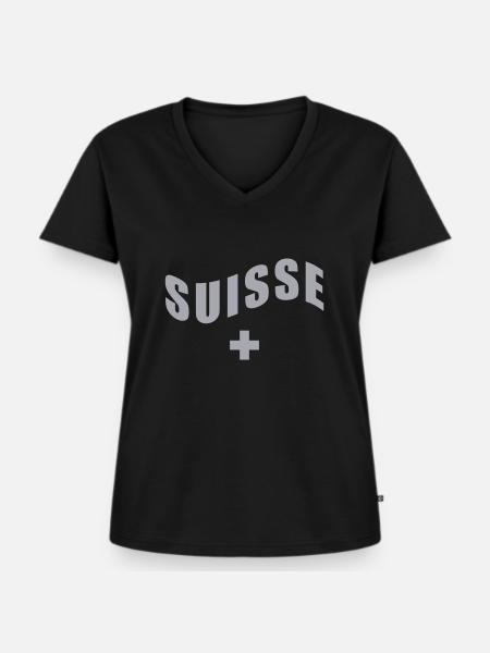Schweiz - Suisse - Switzerland - Frauen Premium Bio T-Shirt mit V-Ausschnitt - Schwarz