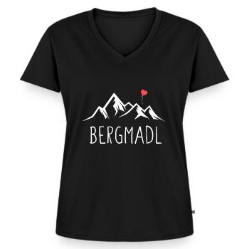 Bergmadl Damen Wandern Berge Allgäu Alpen - Frauen Premium Bio T-Shirt mit V-Ausschnitt - Schwarz - Vorne - AI Model Female 172 light (172cm)